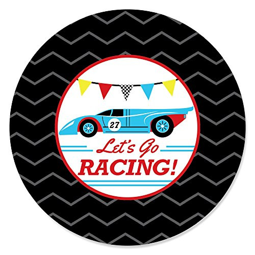 Lets Go Racing - Racecar - Baby Shower or Race Car Birthday Party Circle Sticker Labels - 24 Count