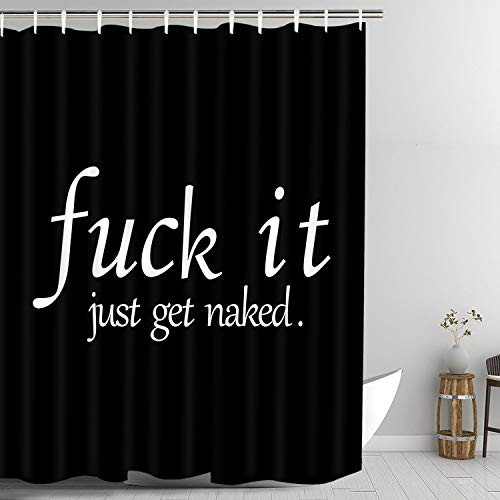 KAROLA Bathroom Curtain Set with 12 Hooks Black and White Funny Quotes Shower Curtains Fabric Bath Curtain Bathroom Decor 72" x 72"