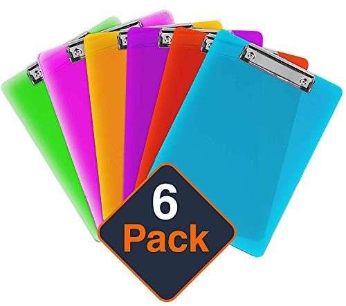 Plastic Clipboards (Set of 6) Multi Pack Clipboard (Colored Assorted) Strong 12.5 x 9 Inch | Holds 100 Sheets! Acrylic Clipboards with Low Profile Clip | Cute Clip Boards Board Clips