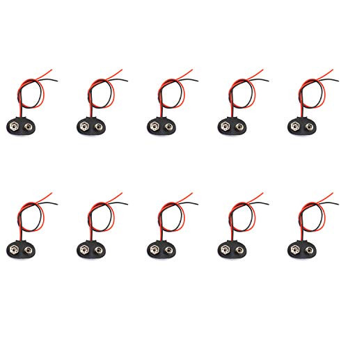 RuiLing 10-Pack DC 9V Battery Clip 9V Battery Clamp Battery Button Holder T-Type Buckle Connector with 5.9 Inch Lead Wire