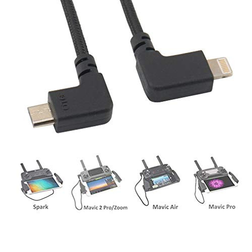 11.8inch/30cm OTG Cable to Micro USB for Phone Controller Data Line Right Angle Nylon Adapter Cable Compatible for DJI Mavic 2 Pro/Zoom/Mavic pro/Mavic Air/Spark?1 Pack? (Micro USB to iOS)