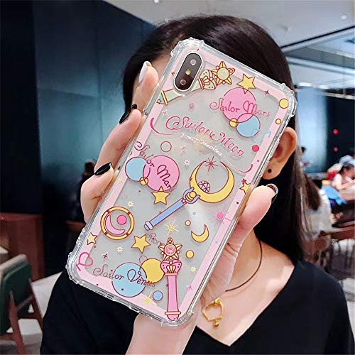 for iPhone Xs Max Case Cover, Japan Anime Cartoon Sailor Moon Case Shockproof Air Cushion Silicone Soft Phone Case Back Cover for iPhone Xs Max XR 6S 7 8 Plus (Moon, for iPhone X/Xs)