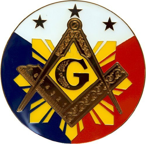 Square & Compass Sun Round Red White Blue Masonic Auto Emblem - 3" Diameter