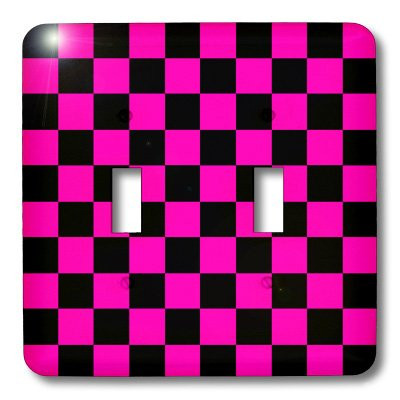3dRose LLC lsp_20434_2 Pink and Black Checkered Print Double Toggle Switch