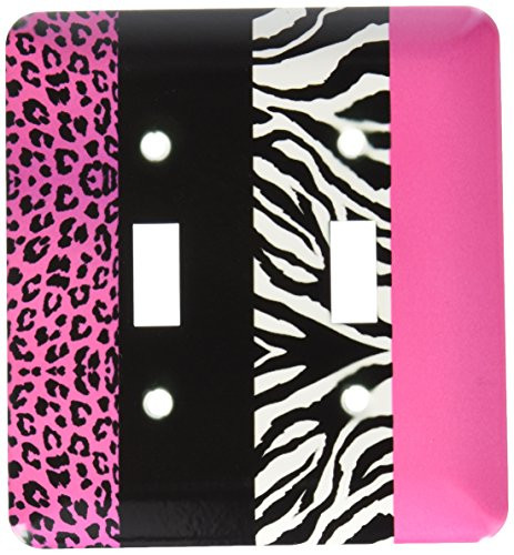 3dRose lsp_35436_2"Pink Black and White Animal Print - Leopard and Zebra" Double Toggle Switch