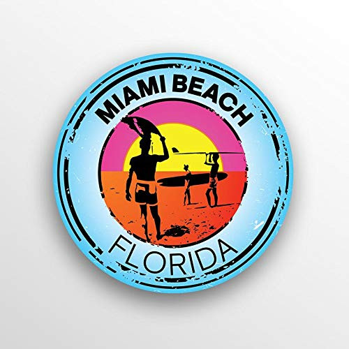 JMM Industries Miami Beach Florida Vinyl Decal Sticker Car Window Bumper 2-Pack 3-Inch Round Premium Quality UV Protective Laminate PDS1501