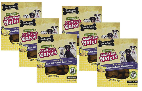 (6 Pack) Three Dog Bakery Grain-Free Wafer Baked Dog Treats, Peanut and Banana, 13 Ounce each
