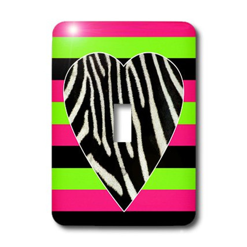 3dRose LLC lsp_20383_1 Punk Rockabilly Zebra Heart Pink Green Black Print - Single Toggle Switch