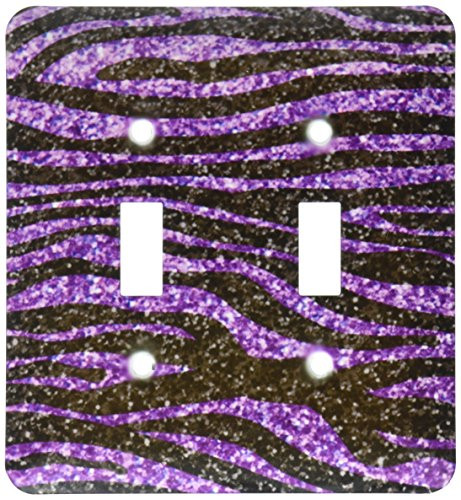 3dRose lsp_113175_2 Purple And Black Zebra Stripe Print Faux Bling Photo Not Actual Glitter Glittery Sparkles Sparkly - Double Toggle Switch