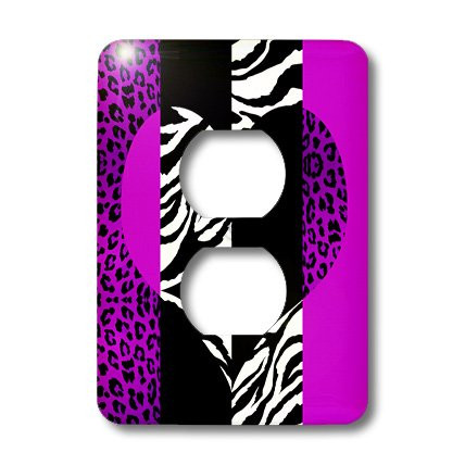 3dRose lsp_35435_6"Purple Black And White Animal Print" 2 Plug Outlet Cover