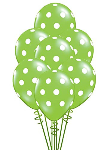 Qualatex Big Polka Dots White/Lime Green Biodegradable Latex Balloons, 11-Inches (12-Units)
