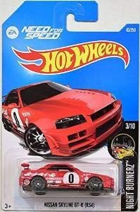 Hot Wheels 2016 Night Burnerz Need for Speed Nissan Skyline GT-R (R34) 83/250, Red