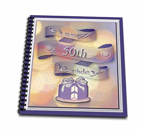 3dRose db_24379_2 Ribbon and Cake Happy 50th Birthday Memory Book, 12 by 12-Inch