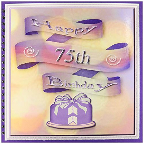 3dRose db_24430_2 Ribbon and Cake Happy 75th Birthday Memory Book, 12 by 12-Inch