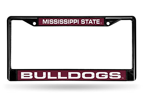 Rico Industries NCAA Mississippi State Bulldogs Laser Cut Inlaid Standard Chrome License Plate Frame, Black