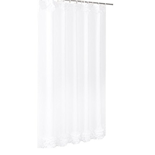 BAIHT HOME Soild White Elegant Ruffle Fabric Shower Curtain Waterproof Durable Bathroom Decor Curtains, 72" Wx72 L