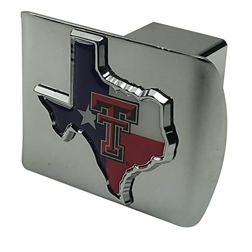 Texas Tech METAL State Shaped emblem (with Texas flag colors) on shiny chrome METAL Hitch Cover Texas Tech METAL State Shaped emblem (with Texas flag colors) on shiny chrome METAL Hitch Cover