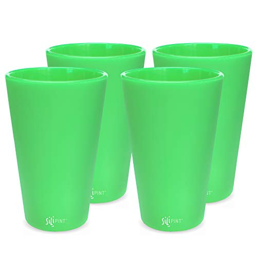 Silipint Silicone Pint Glass Set of 4, Patented, BPA-Free, Shatter-proof, Unbreakable Silicone Cup Drinkware (4-Pack, Glow Green)
