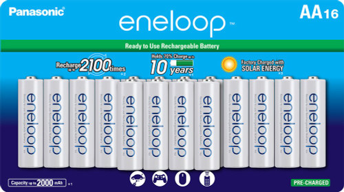 Panasonic BK-3MCCA16FA eneloop AA 2100 Cycle Ni-MH Pre-Charged Rechargeable Batteries, 16 Pack