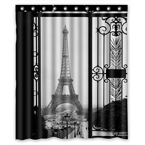 FMSHPON Paris Eiffel Tower Black Art Door Waterproof Fabric Bathroom Shower Curtain Size 60x72 inches FMSHPON Paris Eiffel Tower Black Art Door Waterproof Fabric Bathroom Shower Curtain Size 60x72 inches