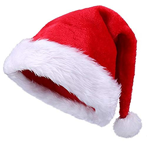 Yansanido 18.5'' Adult Santa Hat Double Liner Christmas Hat Santa Christmas Hat Traditional Red and White Plush Christmas Santa Hat (1 Pack)