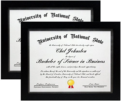 8.5x11 Black Gallery Certificate and Document Frame - Two Frames - Wide Molding - Includes Both Attached Hanging Hardware and Desktop Easel - Certificates, Documents, a Diploma, or a Photo (2-Pack)