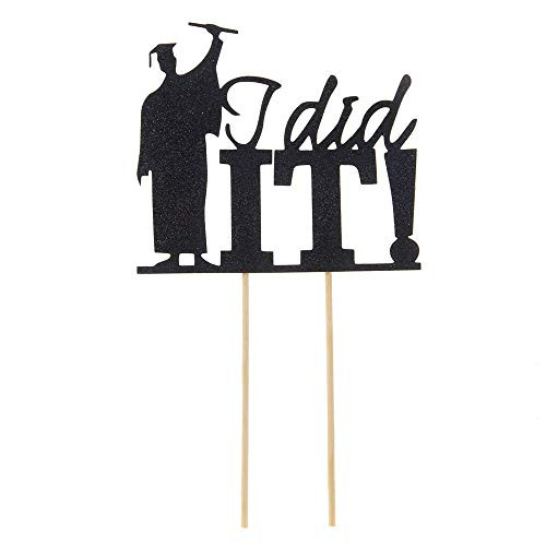 Black Glitter I Did It 2019 Graduation Cake Topper-Congrats Grad Party Decorations Supplies-High School Graduation, College Graduate Cake Topper