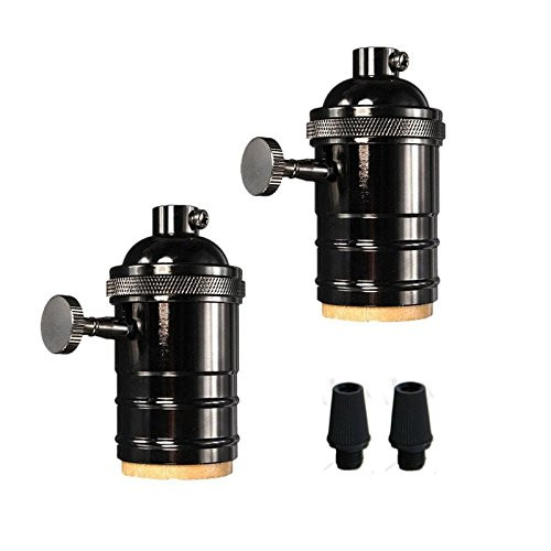 EFINEHOE Efine 2 Pack E26/ E27 Solid Brass Industrial Light Socket Vintage Edison Pendant lamp copper holder With Switch (Black)