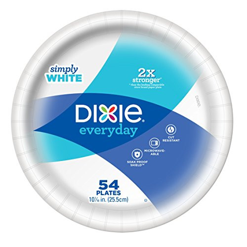 Dixie Everyday Simply White Paper Plates, 10 1/16", 54 Count, Dinner Size White Disposable Plates