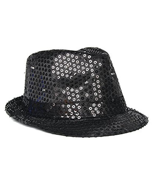 Fun Central O748 Black, LED Flashing Sequin Fedora Hat, Light Up Sequin Fedora Hat, Flashing Sequin Fedora Hat, LED Fedora Hats for Women