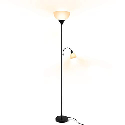 LED Floor Lamp, Modern Standing Uplight, 9W+4W Energy Saving LED Bulbs, with Adjustable Reading Light, 3000K Warm White, Torchiere Floor Lamps for Living Room, Bedroom, Office, Working, Reading