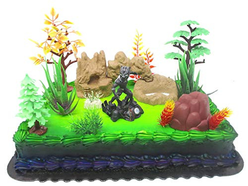 Super Hero AVENGERS Black Panther Themed Birthday Cake Topper Featuring Black Panther and Decorative Accessories