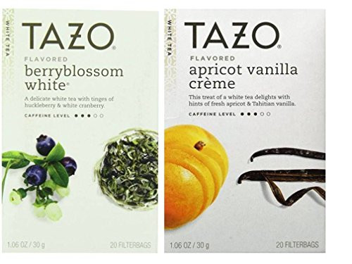 Tazo Flavored White Tea 2 Flavor Variety Bundle; (1) Tazo Berryblossom White, and (1) Tazo Apricot Vanilla Creme, 1.06 Oz. Ea.