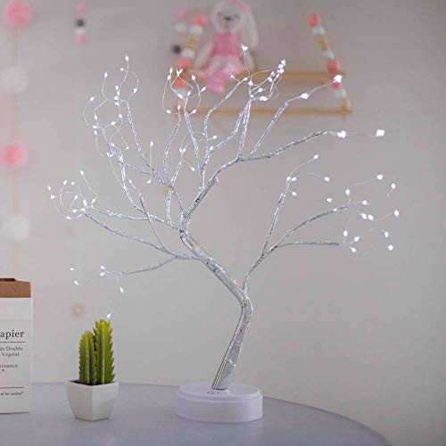 FuChsun Bonsai Tree Light 108 LED White Shimmer Silver Branches Battery and USB Operated (White Glow Silver Branch)