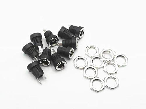 XJS 2.1mm x5.5mm 2 Pins DC Power Jack Female Panel Mounting Connector Socket 10 Pcs