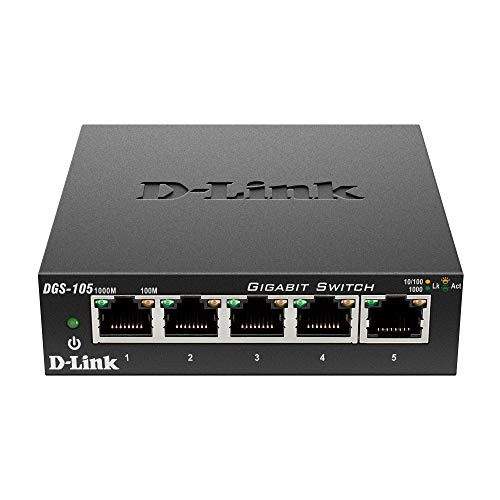 D-Link 5 Port Gigabit Unmanaged Metal Desktop Switch, Plug and Play (DGS-105)