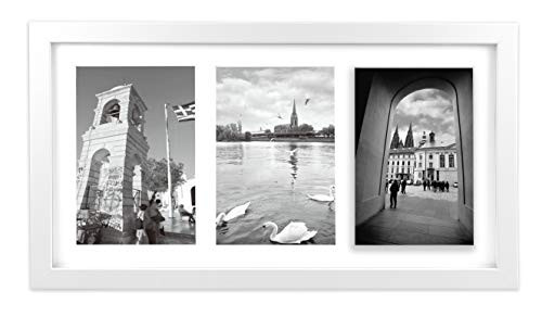Golden State Art, Displays (3) 5x7 Pictures, White Photo Wood Collage Frame with Real Glass and White Mat