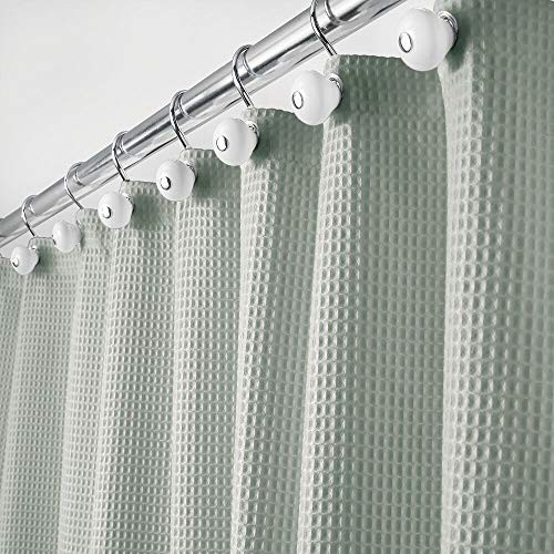mDesign Hotel Quality Polyester/Cotton Blend Fabric Shower Curtain with Waffle Weave and Rustproof Metal Grommets for Bathroom Showers and Bathtubs - 72" x 72" - Sea Green