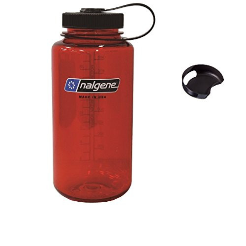 Bike A Mile Nalgene Tritan 32oz Wide Mouth BPA-Free Water Bottle Including A Removable SplashGuard (Red w/Black Cap, 32-Ounces)
