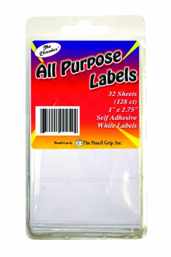 Pencil Grip The Classics All Purpose Labels, White, 1 X 2.75 Inch, 128 Count (TPG-452)