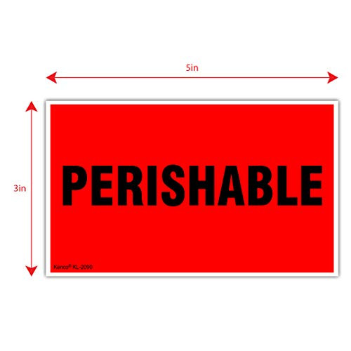 Kenco 3" X 5" Perishable Fluorescent Shipping Label Stickers for Shipping and Packing - 500 Adhesive Labels Per Roll