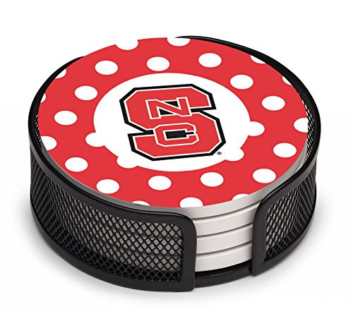 Thirstystone VNCSU2-HA17 Stoneware Drink Coaster Set with Holder, North Carolina State University Dots