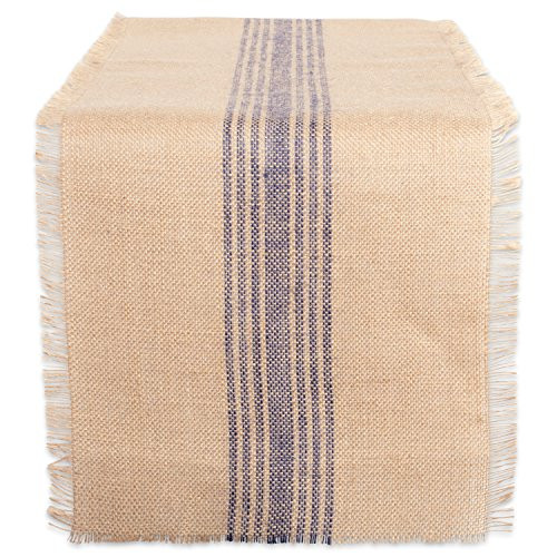 DII CAMZ38421 French Blue Middle Stripe Burlap Table Runner, 14x72",