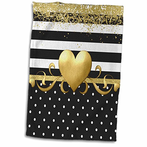 3dRose" Cute Peach Sailing Anchors and Stripes with A Black Ribbon Look Towel, 15" x 22",