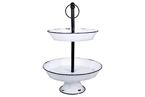 Creative Co-op DA8538-1 2 Tier White Decorative Metal Tray