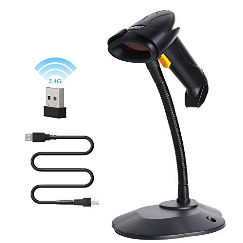 infocal Bluetooth Wireless Barcode Scanner with Stand, Handheld 1D Laser Automatic Bar Code Reader for Library Supermarket Warehouse Retail Store