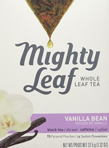 Mighty Leaf Whole Leaf Tea, Vanilla Bean, 15 Tea Bags Individual Pyramid-Style Tea Sachets of Caffeinated Black Tea with Vanilla and Natural Flavors, Delicious Hot or Iced