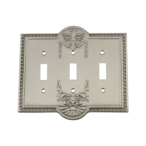 Nostalgic Warehouse 720000 Meadows Switch Plate with Triple Toggle, Satin Nickel