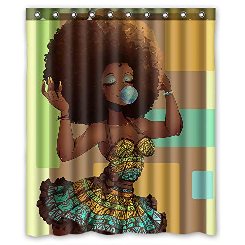 KXMDXA Waterproof Bathroom African Woman Shower Curtain Polyester Fabric Shower Curtain Size 60 X 72 Inch