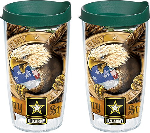 Tervis 1161119 Army Eagle Tumbler with Wrap and Hunter Green Lid 2 Pack 16oz, Clear